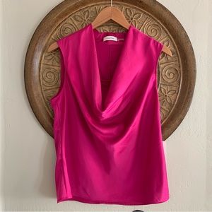 Calvin Klein Fuchsia Pink Satin Cowl Neck Blouse Medium